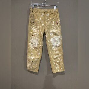 Pilcro Tan Paint-Splatter Straight-Leg Workwear Pants